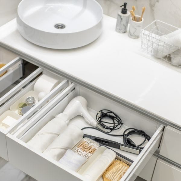 Organized drawers in the bathroom